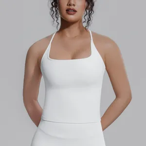 Weißes Sport-Tanktop für Damen mit quadratischem Ausschnitt und enger Passform