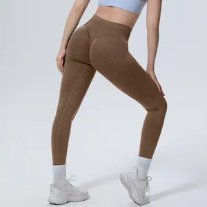 High-waisted seamless washed yoga leggings featuring push-up scrunch butt detail