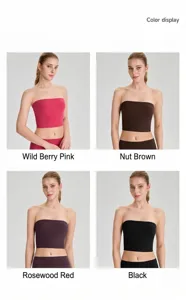Detailed display of the strapless non-slip yoga tube top in four available colors