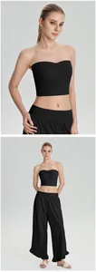 Ensemble professionnel haut bustier yoga noir et pantalon de sport large à plis pour femme