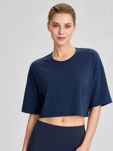 Γυναικείο Αναπνεύσιμο T-shirt Γιόγκα από Μοντάλ Βαμβάκι Σπάντεξ Χαλαρό Crop Top Κοντό Μανίκι για Προπόνηση Γυμναστήριο Τρέξιμο Αθλητικό Casual