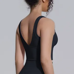 Vista posteriore di un reggiseno sportivo nero ad alto impatto per yoga e fitness