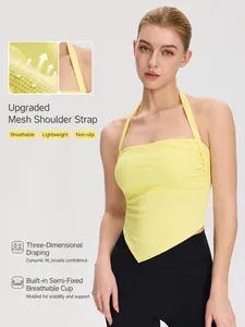 Women Halter Yoga Vest With Chest Pads Sexy Open Back Sport Top Asymmetrical Hem Workout Pilates Fitness Tank Top