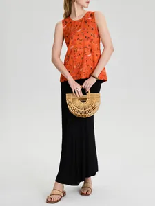 Top yoga stile cinese jacquard senza maniche con stampa etnica vintage ricamata per donna
