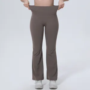 Pantalon de yoga évasé marron à taille haute avec effet galbant respirant pour sport