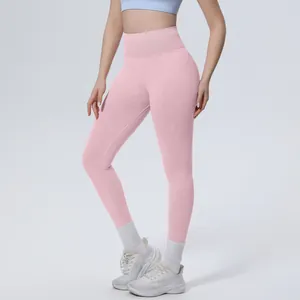 High-performance seamless high waist pink yoga leggings for women fitness and gym workout