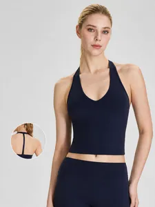 Débardeur de Yoga à Col en V et Dos Nu pour Femmes Gilet de Sport Antichoc Avec Coussinet Pour Pilates Course Fitness Top