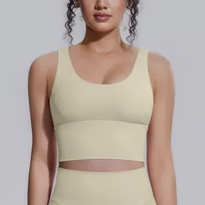 Reggiseno sportivo giallo chiaro ad alto impatto con tessuto traspirante senza cuciture.