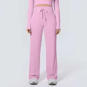Hochtaillierte rosa weite Yogahose mit verstellbarem Kordelzug und lockerer Passform