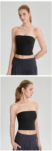 Vues détaillées d'un haut de yoga bandeau noir sans bretelles sous plusieurs angles.
