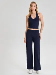 Halter Rugloze Yoga Pilates Top And Bottom Set Losse Rechte Sportbroek High Stretch Fitness Activewear Dames