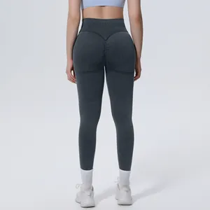 High waisted seamless washed yoga pants with butt lifting effect for gym training