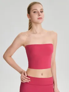 Professionele magenta strapless yoga vest sport tube top voor dames fitnesskleding