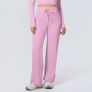 Bequeme rosa elastische Yoga-Hose mit hoher Taille und weitem Bein für Sport und Freizeit