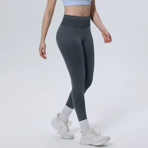 Seamless high waist washed gray yoga leggings with tummy control for fitness and running.