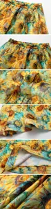 Detailed close-up of sunflower print beach skirt with elastic waist and tie cord