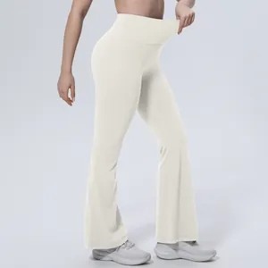Pantalon de yoga évasé à taille haute blanc cassé avec détail de haute élasticité