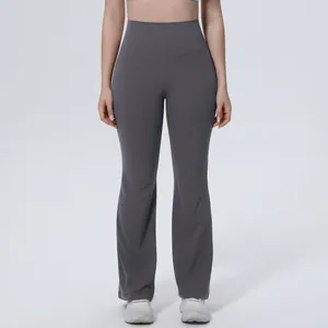 Pantalon de yoga évasé gris anthracite à taille haute pour le fitness et le sport
