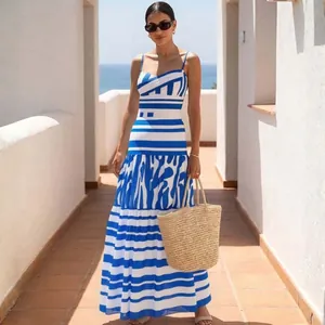 Traje de Baño de una Pieza a Rayas Azules y Blancas y Conjunto Top And Bottom de Falda Envolvente Mujer Playa Nylon Poliéster