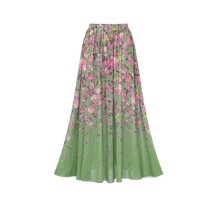 Jupe longue élégante à fleurs vertes avec taille élastique idéale pour porter à la plage
