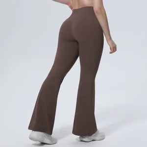 Pantalon de yoga évasé marron à taille haute avec effet push-up pour le sport
