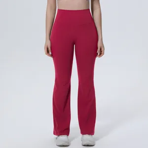 Pantalon de yoga évasé rouge à taille haute leggings de fitness respirants
