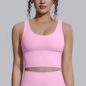 Reggiseno sportivo yoga rosa ad alto impatto con imbottiture pettorali rimovibili per donna