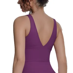 Reggiseno sportivo viola ad alto impatto con scollo a V sulla schiena per yoga