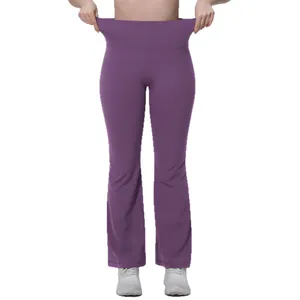 Pantalon de yoga évasé violet à taille haute avec une élasticité extrême pour le fitness