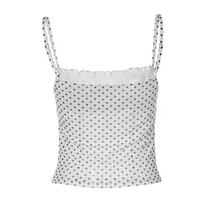 Detailed view of a sweet polka dot print slim fit cropped camisole top for women
