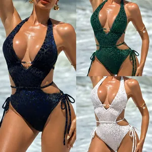 Detail comparison of sexy leopard print cutout one-piece swimsuits in three colors