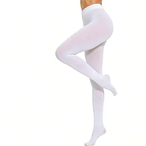 Opaque white 100D velvet footed tights shown on model with raised leg pose.