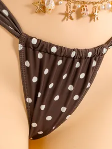 Bruin polka dot bikinibroekje met decoratieve riem van schelpen en zeesterren detail