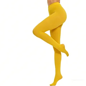 100D velvet thickened footed pantyhose in vibrant mustard yellow for winter wear