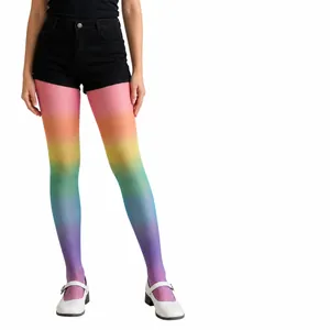 Detailed view of 20D rainbow gradient nylon tights featuring a smooth and breathable texture.