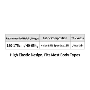 Detailed size and fabric specification chart for ultra-thin gradient rainbow stockings