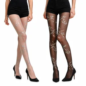 Women Sexy Sheer Pantyhose Silver Foil Floral Printed Tights 15D Thin Anti-snagging Shiny Metallic Flower Stockings Summer Hosiery