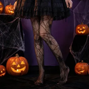 Γυναικείο Σέξι Καλσόν Δίχτυ Halloween με Ιστό Αράχνης και Κρανίο Γοτθικό Ζακάρ Νάιλον Καλσόν για Πάρτι και Κλαμπ