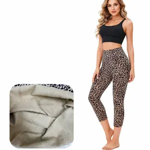 Women's Casual Leopard Print Digital Printed Capri Leggings Fleece Lined Slim Fit High Waist Bottom For Spring Autumn