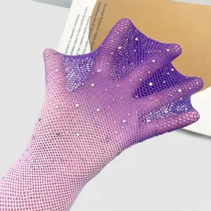 Pink and purple gradient fishnet stockings with sparkling rhinestones and mesh detail