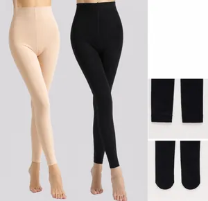 Women 1200D Fleece Lined Leggings Ankle Length Footed Thick Thermal Tights Naked Feel Winter Warm High Waist Slimming Pants