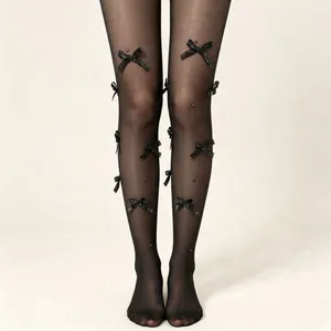 Lolita Süße Schleife Stumpfhose Damen Ultradünn Anti Haken Pantyhose Mit Künstlichen Perlen Sexy Weiß Schwarz Strumpfhose Sommer Strümpfe
