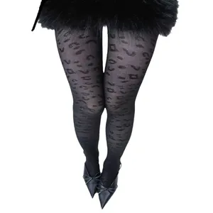 Sexy retro leopard print mesh pantyhose with slimming jacquard pattern for women