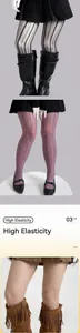Vue détaillée de collants transparents à rayures verticales et motifs torsadés