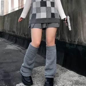 Damen Lolita JK Strick Beinstulpen Mikro Flare Waden Socken Herbst Winter Warm Häkeln Fuß Abdeckungen Gestreift Stulpen