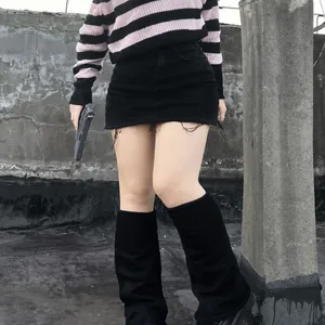 Weiche schwarze gestrickte Stulpen für Mädchen im Lolita- und JK-Stil Winteraccessoires