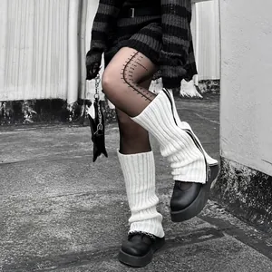 Y2K Women Flare Zipper Leg Warmers Thin Knitted Slouch Socks Mesh Calf Socks Punk Style Streetwear Accessories