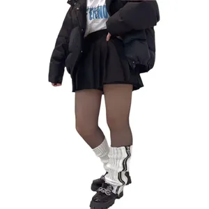 Stylish Y2K white knit flared leg warmers with side zipper for women's street style