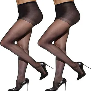 Sheer black pantyhose for women with elegant silk finish and slim-fit leg shaping design