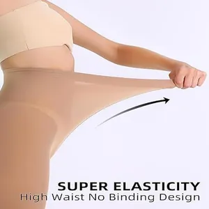Detailed view showing the super elasticity of nude high waist velvet tights.